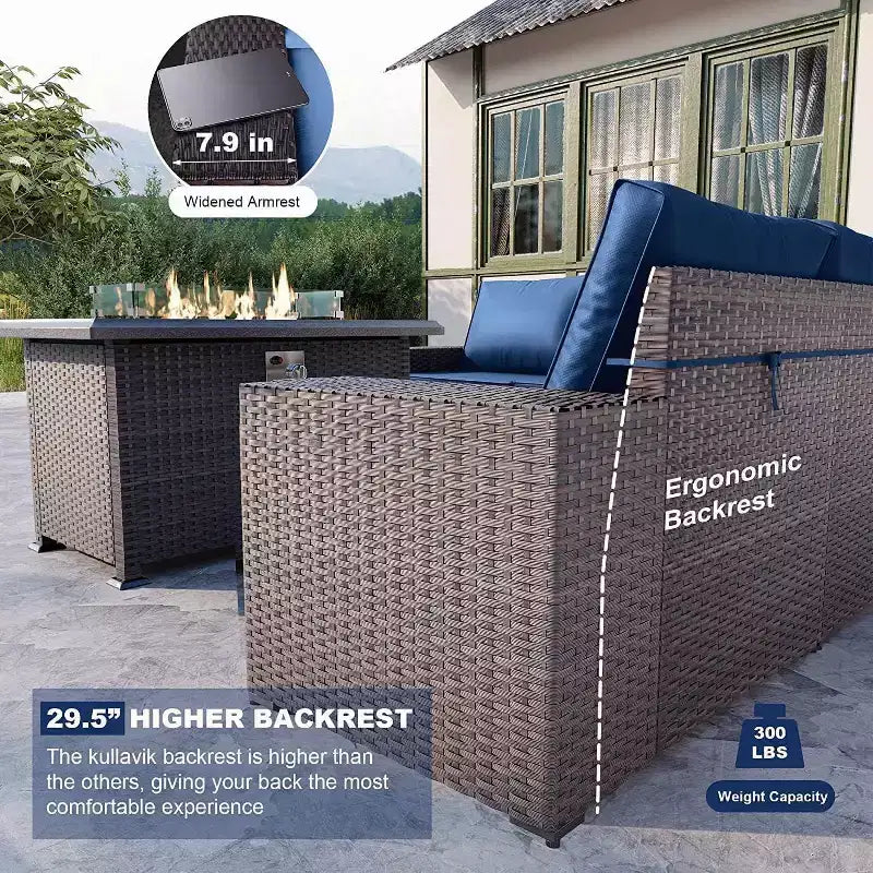 ALAULM Ensembles de meubles de patio en rotin 13 pièces avec table brasero, ensembles en osier d'extérieur