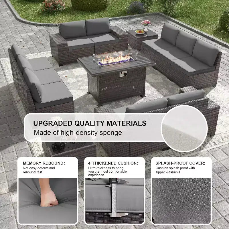 ALAULM Ensembles de meubles de patio en rotin 13 pièces avec table brasero, ensembles en osier d'extérieur