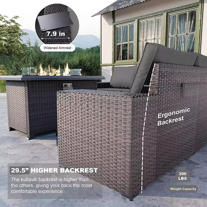 ALAULM Ensembles de meubles de patio en rotin 13 pièces avec table brasero, ensembles en osier d'extérieur