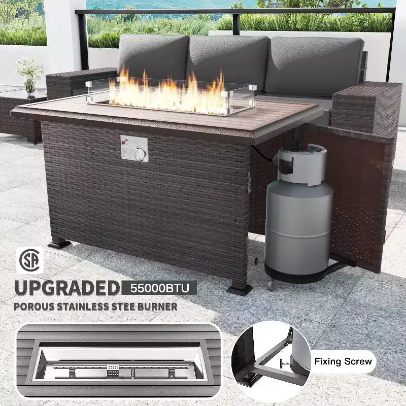 ALAULM Ensembles de meubles de patio en rotin 13 pièces avec table brasero, ensembles en osier d'extérieur