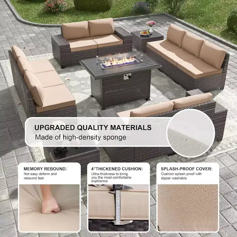 ALAULM Ensembles de meubles de patio en rotin 13 pièces avec table brasero, ensembles en osier d'extérieur