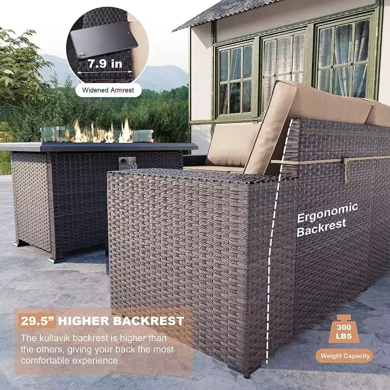 ALAULM Ensembles de meubles de patio en rotin 13 pièces avec table brasero, ensembles en osier d'extérieur