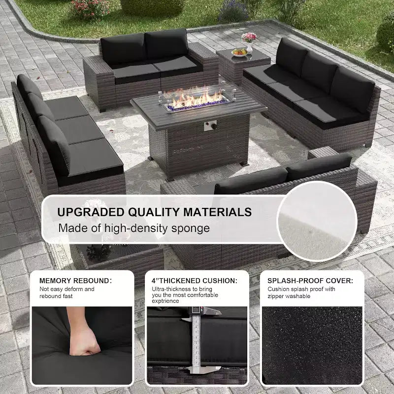 ALAULM Ensembles de meubles de patio en rotin 13 pièces avec table brasero, ensembles en osier d'extérieur