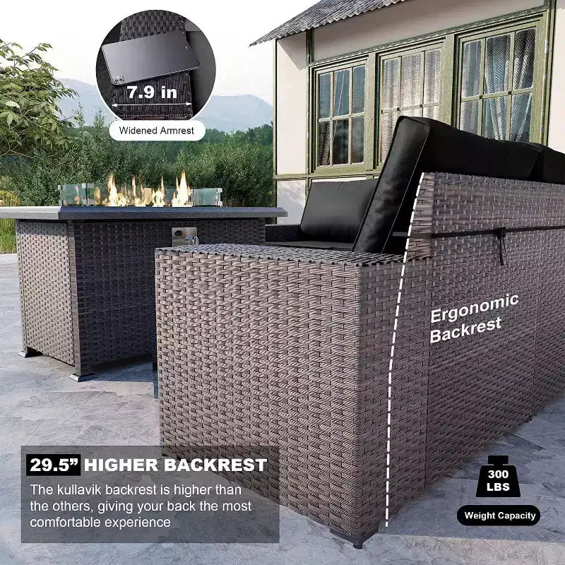ALAULM Ensembles de meubles de patio en rotin 13 pièces avec table brasero, ensembles en osier d'extérieur