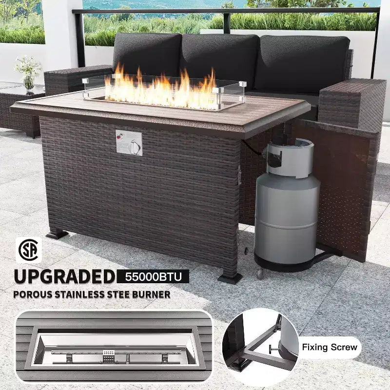 ALAULM Ensembles de meubles de patio en rotin 13 pièces avec table brasero, ensembles en osier d'extérieur