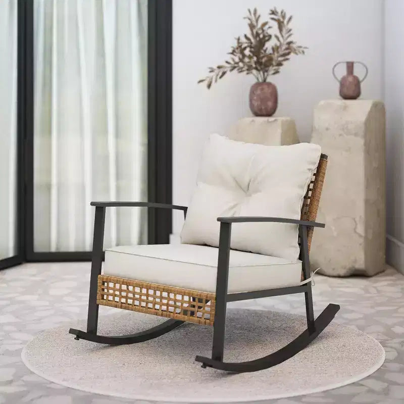 LAUSAINT HOME Fauteuil à bascule d'extérieur en osier2 pièces/ 1 pièce