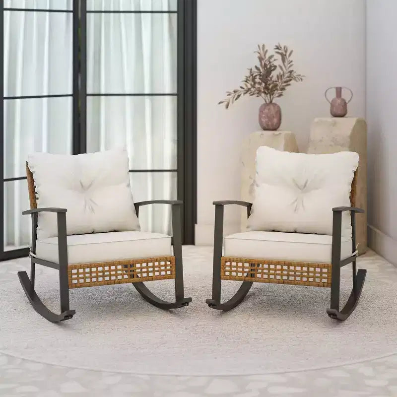 LAUSAINT HOME Fauteuil à bascule d'extérieur en osier2 pièces/ 1 pièce