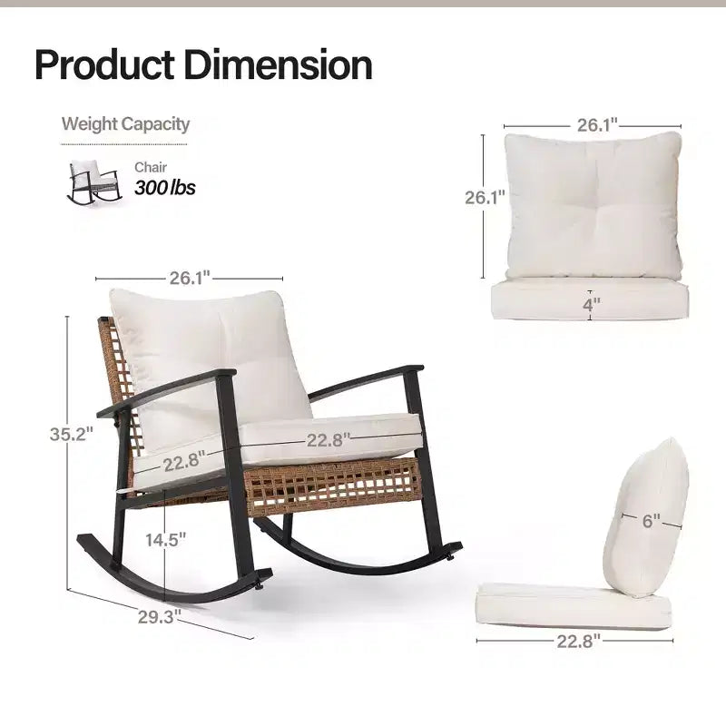 LAUSAINT HOME Fauteuil à bascule d'extérieur en osier2 pièces/ 1 pièce