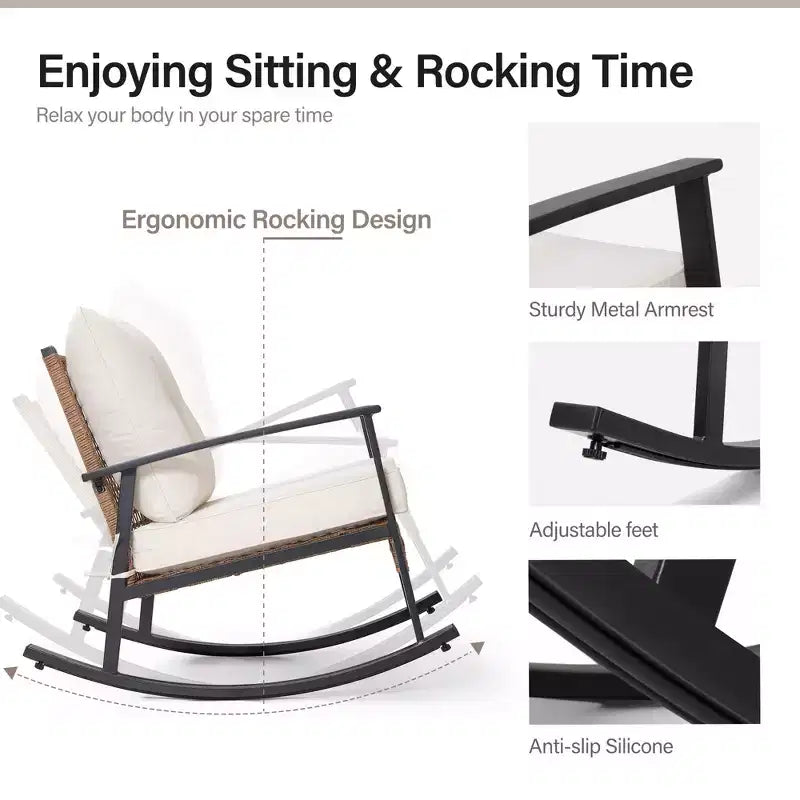 LAUSAINT HOME Fauteuil à bascule d'extérieur en osier2 pièces/ 1 pièce