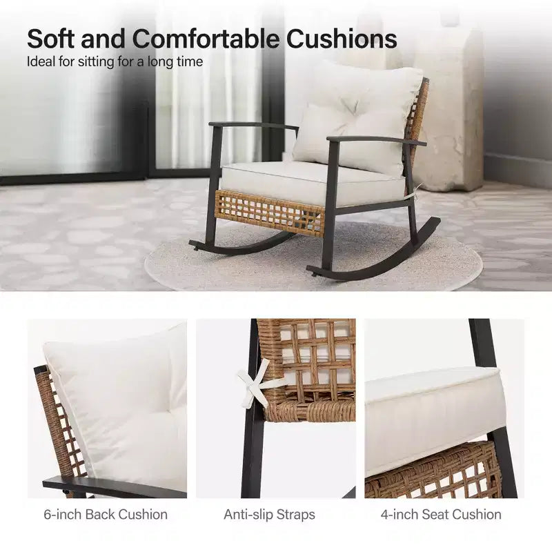 LAUSAINT HOME Fauteuil à bascule d'extérieur en osier2 pièces/ 1 pièce