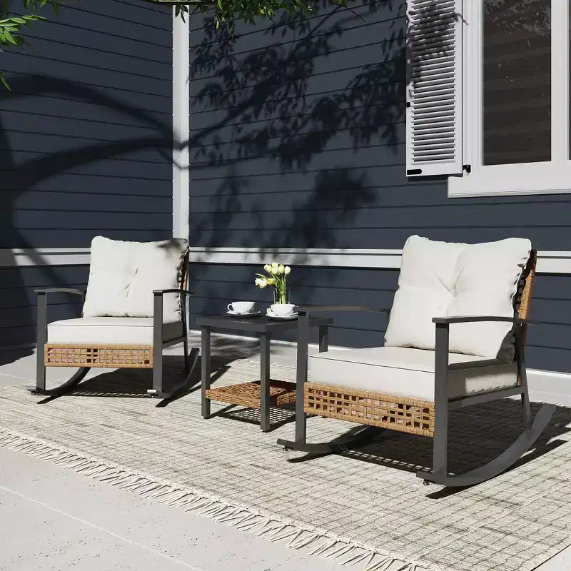 LAUSAINT HOME Fauteuil à bascule d'extérieur en osier2 pièces/ 1 pièce