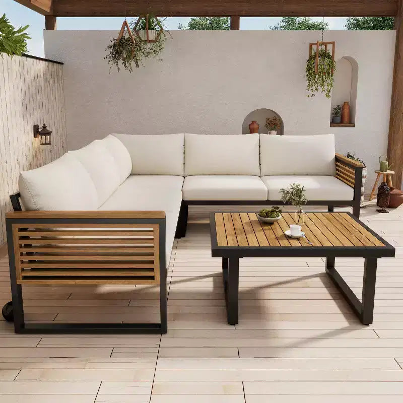 Christopher Knight Home Faye Ensemble de sièges rembourrés pour patio en acacia et métal avec design à lattes
