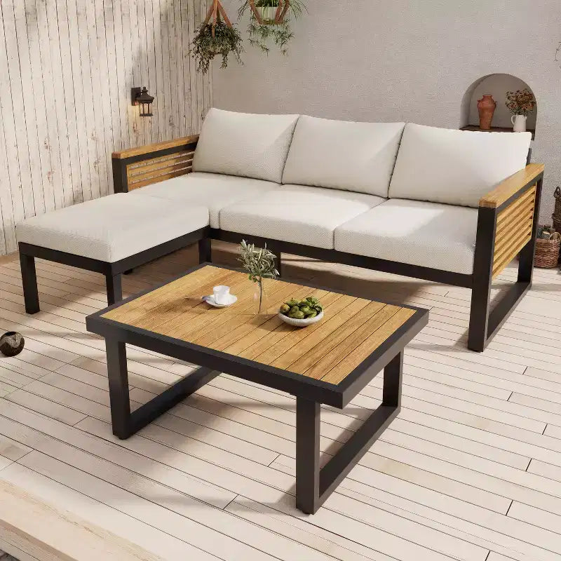Christopher Knight Home Faye Ensemble de sièges rembourrés pour patio en acacia et métal avec design à lattes