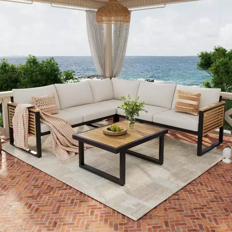 Christopher Knight Home Faye Ensemble de sièges rembourrés pour patio en acacia et métal avec design à lattes