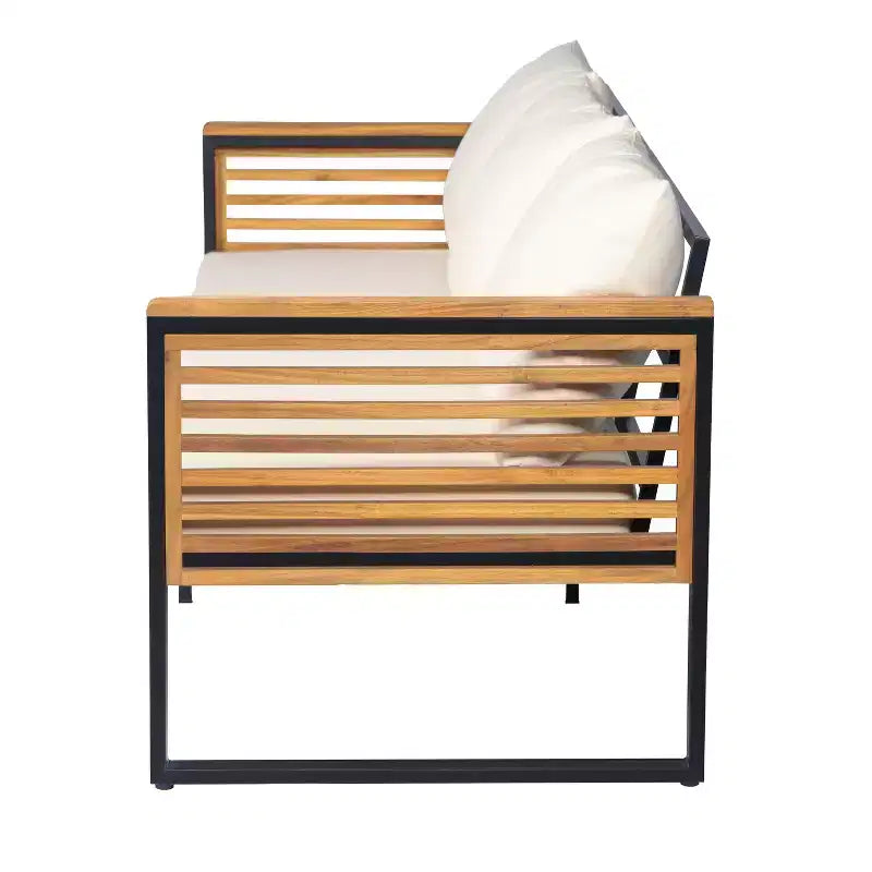 Christopher Knight Home Faye Ensemble de sièges rembourrés pour patio en acacia et métal avec design à lattes
