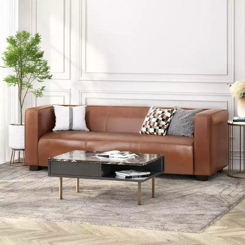 80.25  Light Brown 3-Seater Sofa For Living Room And Meeting Room No Assembly Required