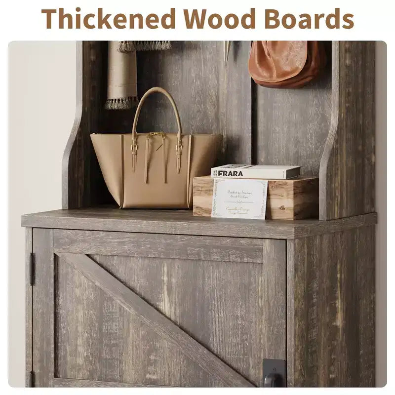 4-in-1 Hall Tree, Entryway Bench with Coat Rack, Mudroom Bench with Storage Cubbys and 4 Hooks for Hallway