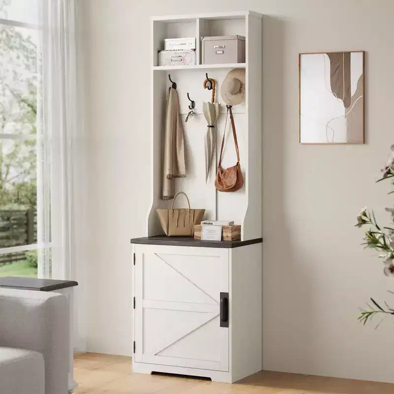 4-in-1 Hall Tree, Entryway Bench with Coat Rack, Mudroom Bench with Storage Cubbys and 4 Hooks for Hallway