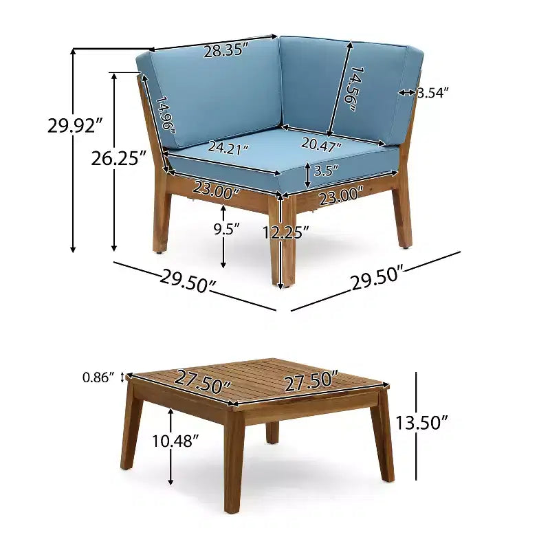 Christopher Knight Home Caelis Ensemble de 6 meubles de jardin rustiques en bois d'acacia avec coussins