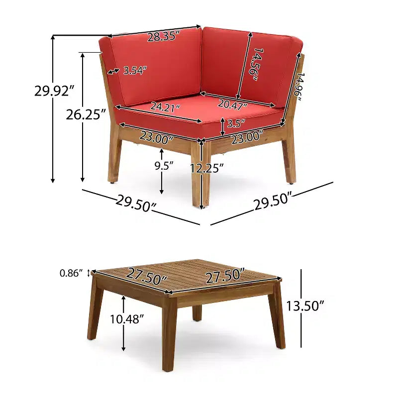 Christopher Knight Home Caelis Ensemble de 6 meubles de jardin rustiques en bois d'acacia avec coussins