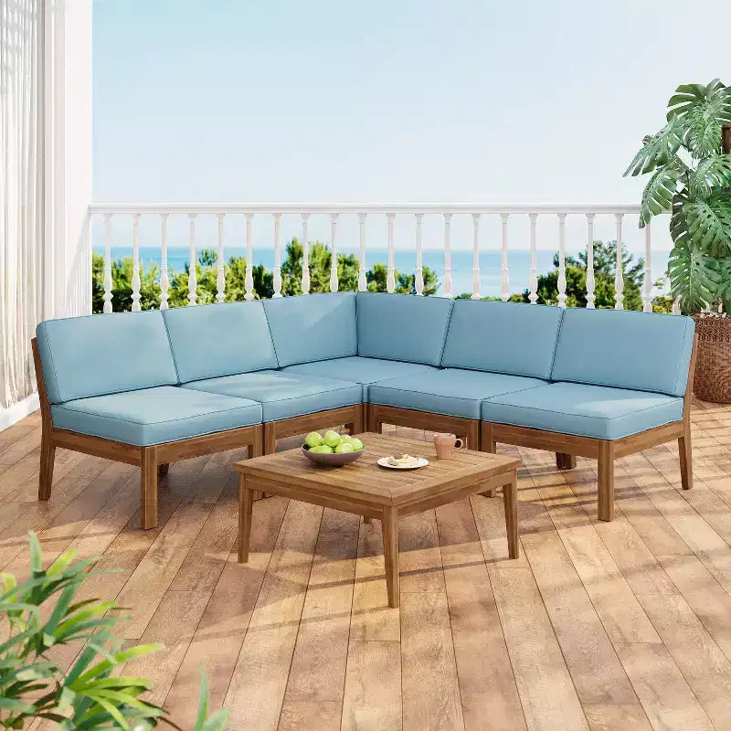 Christopher Knight Home Caelis Ensemble de 6 meubles de jardin rustiques en bois d'acacia avec coussins