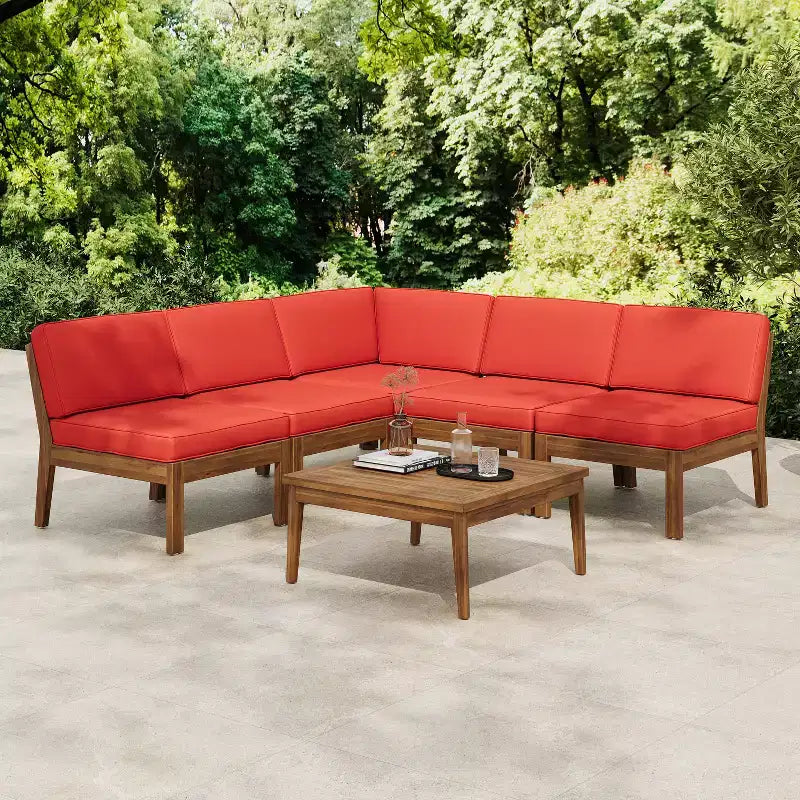 Christopher Knight Home Caelis Ensemble de 6 meubles de jardin rustiques en bois d'acacia avec coussins