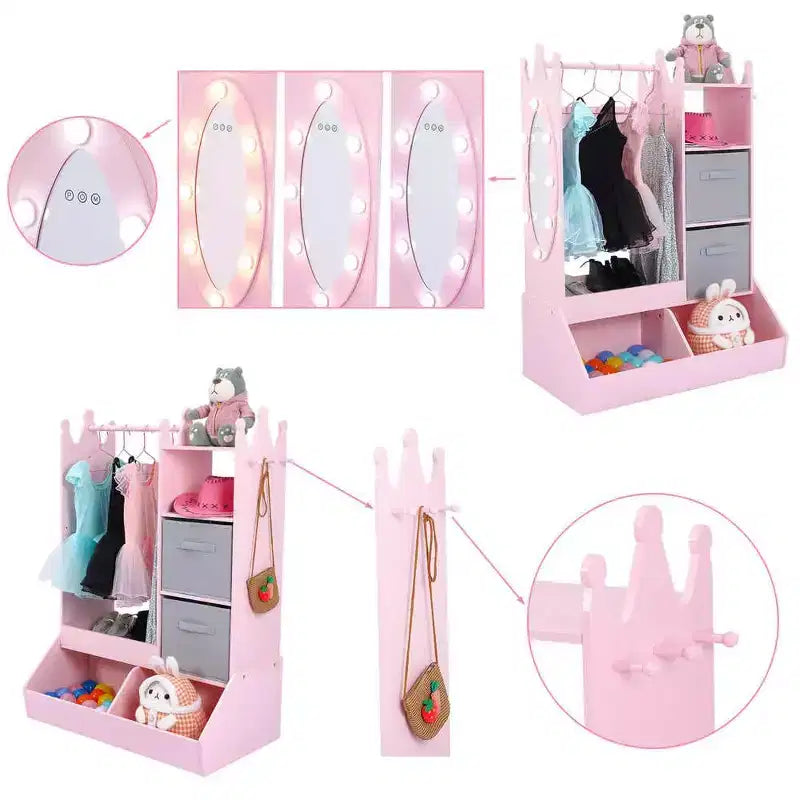 Dress-Up Storage for Girls - Features Light, Mirror, Clothing Rack, and Storage Bin
