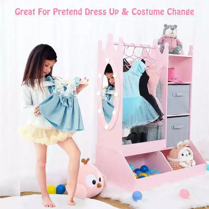Dress-Up Storage for Girls - Features Light, Mirror, Clothing Rack, and Storage Bin