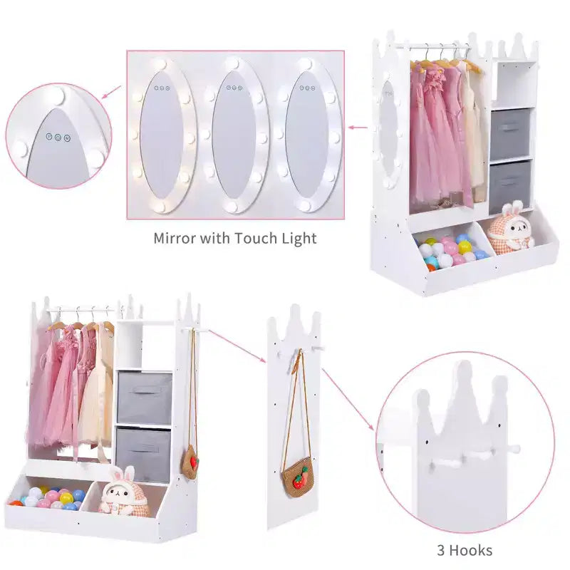 Dress-Up Storage for Girls - Features Light, Mirror, Clothing Rack, and Storage Bin