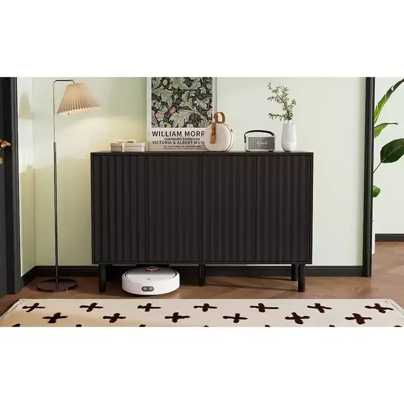 Okak Minimalist Sideboard Buffet Cabinet with Storage and 5 Solid Wood Legs, Shoe Cabinet with Adjustable Shelf for Living Room Kitchen