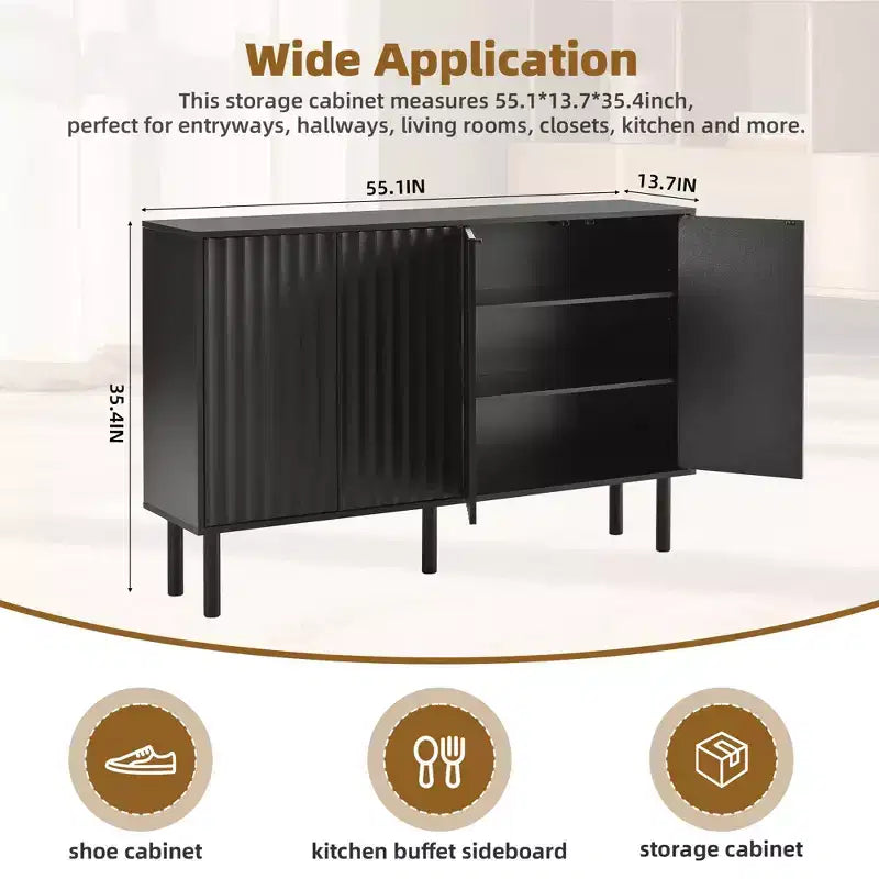 Okak Minimalist Sideboard Buffet Cabinet with Storage and 5 Solid Wood Legs, Shoe Cabinet with Adjustable Shelf for Living Room Kitchen
