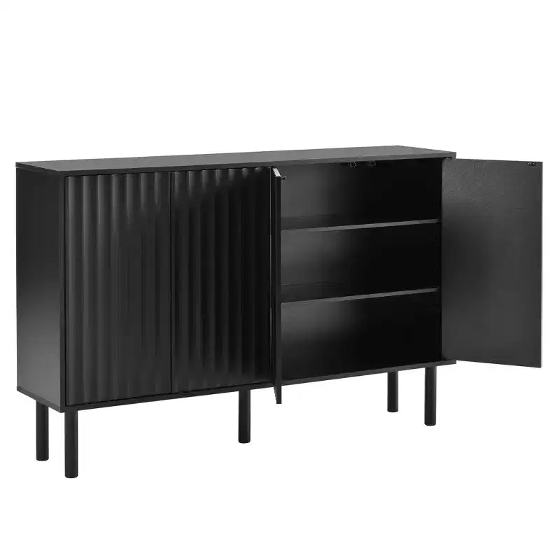 Okak Minimalist Sideboard Buffet Cabinet with Storage and 5 Solid Wood Legs, Shoe Cabinet with Adjustable Shelf for Living Room Kitchen