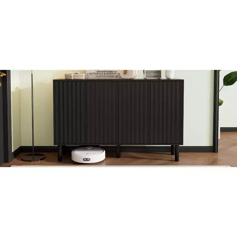 Okak Minimalist Sideboard Buffet Cabinet with Storage and 5 Solid Wood Legs, Shoe Cabinet with Adjustable Shelf for Living Room Kitchen