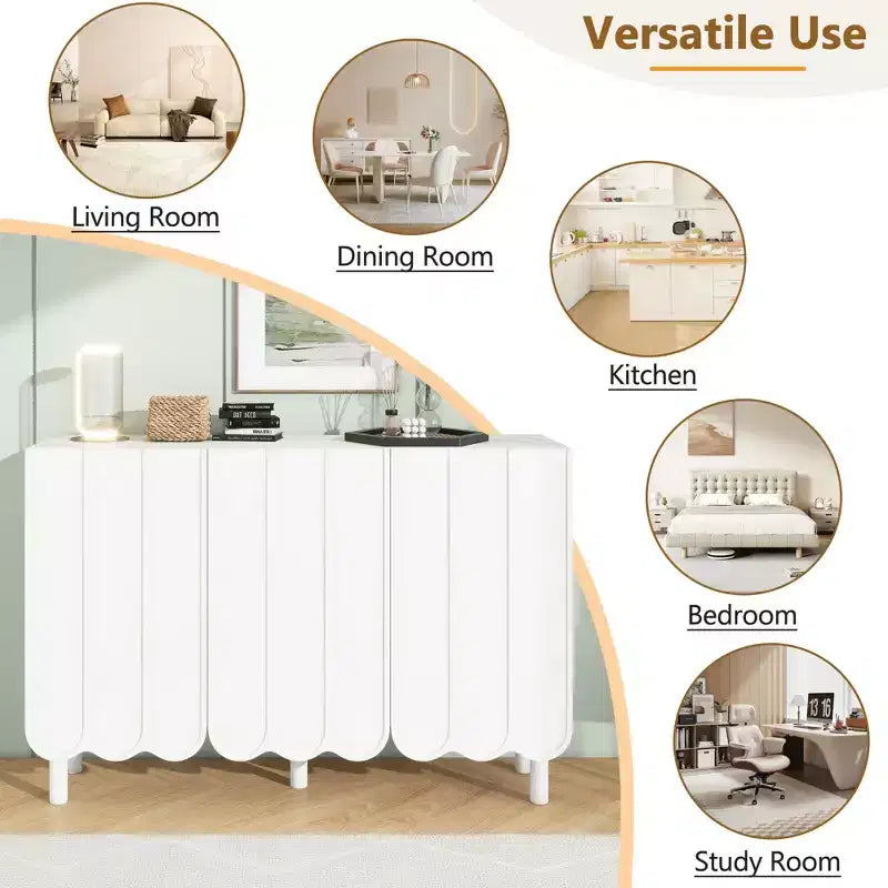 Okak Minimalist Sideboard Buffet Cabinet with Storage and 5 Solid Wood Legs, Shoe Cabinet with Adjustable Shelf for Living Room Kitchen