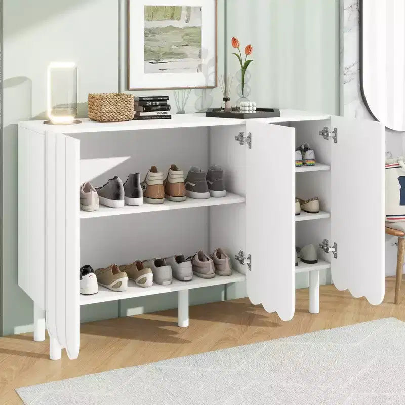 Okak Minimalist Sideboard Buffet Cabinet with Storage and 5 Solid Wood Legs, Shoe Cabinet with Adjustable Shelf for Living Room Kitchen