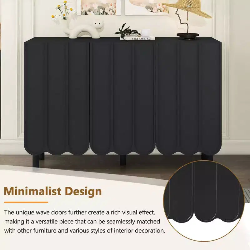 Okak Minimalist Sideboard Buffet Cabinet with Storage and 5 Solid Wood Legs, Shoe Cabinet with Adjustable Shelf for Living Room Kitchen