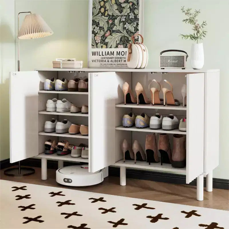 Okak Minimalist Sideboard Buffet Cabinet with Storage and 5 Solid Wood Legs, Shoe Cabinet with Adjustable Shelf for Living Room Kitchen