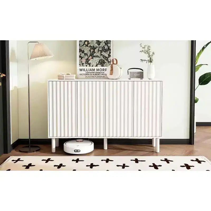 Okak Minimalist Sideboard Buffet Cabinet with Storage and 5 Solid Wood Legs, Shoe Cabinet with Adjustable Shelf for Living Room Kitchen