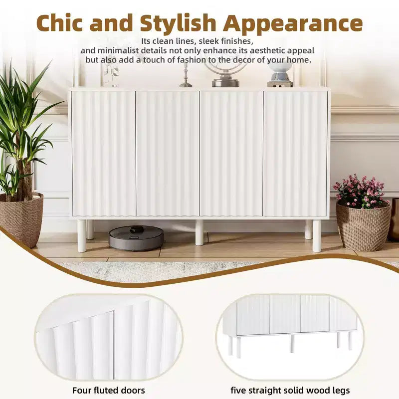Okak Minimalist Sideboard Buffet Cabinet with Storage and 5 Solid Wood Legs, Shoe Cabinet with Adjustable Shelf for Living Room Kitchen