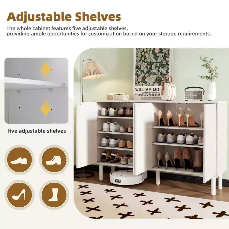 Okak Minimalist Sideboard Buffet Cabinet with Storage and 5 Solid Wood Legs, Shoe Cabinet with Adjustable Shelf for Living Room Kitchen