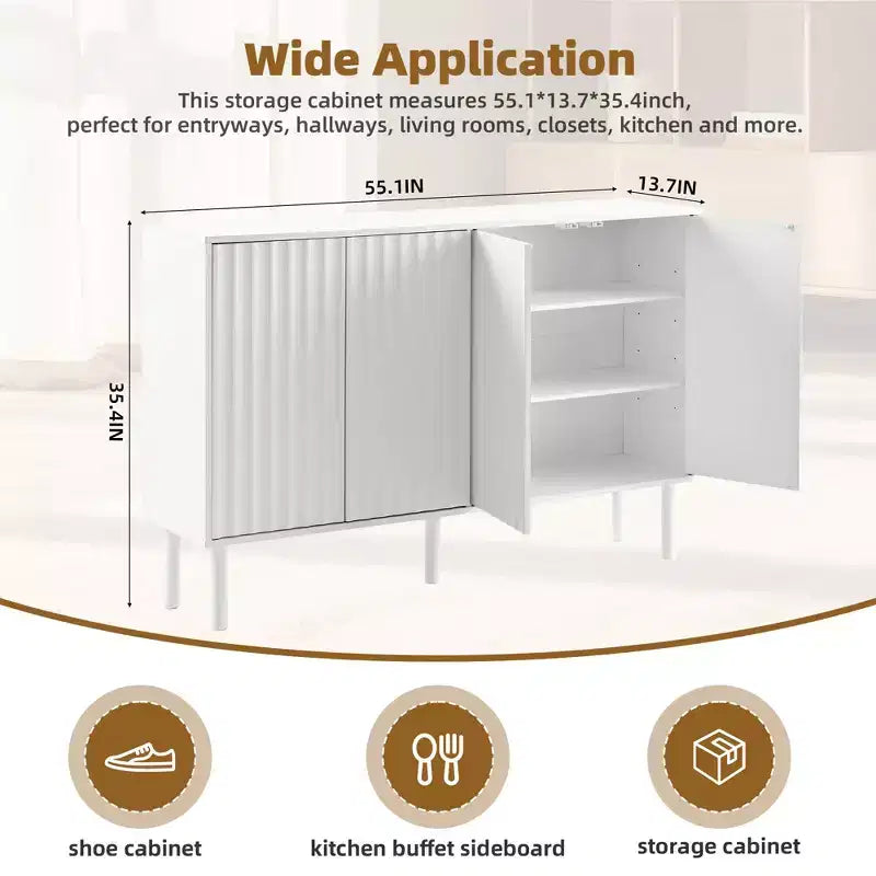 Okak Minimalist Sideboard Buffet Cabinet with Storage and 5 Solid Wood Legs, Shoe Cabinet with Adjustable Shelf for Living Room Kitchen
