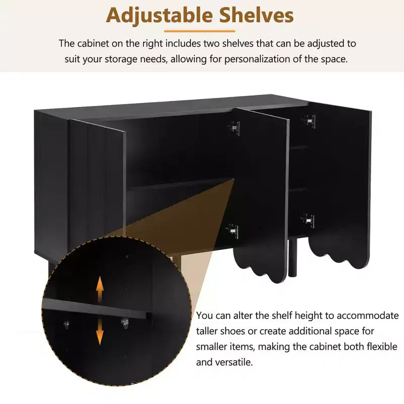 Okak Minimalist Sideboard Buffet Cabinet with Storage and 5 Solid Wood Legs, Shoe Cabinet with Adjustable Shelf for Living Room Kitchen