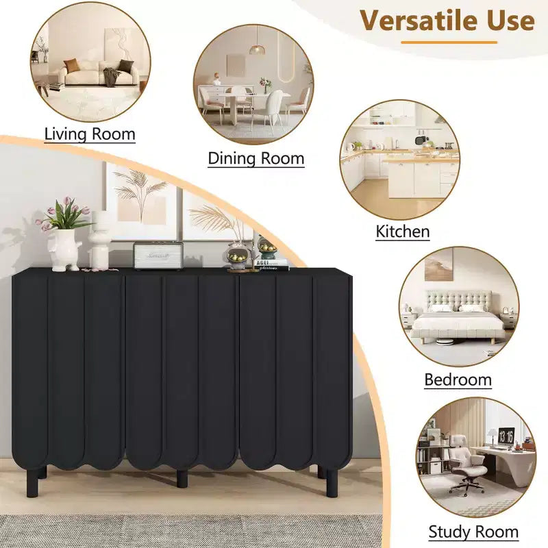 Okak Minimalist Sideboard Buffet Cabinet with Storage and 5 Solid Wood Legs, Shoe Cabinet with Adjustable Shelf for Living Room Kitchen