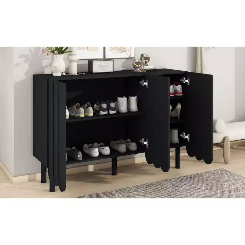 Okak Minimalist Sideboard Buffet Cabinet with Storage and 5 Solid Wood Legs, Shoe Cabinet with Adjustable Shelf for Living Room Kitchen