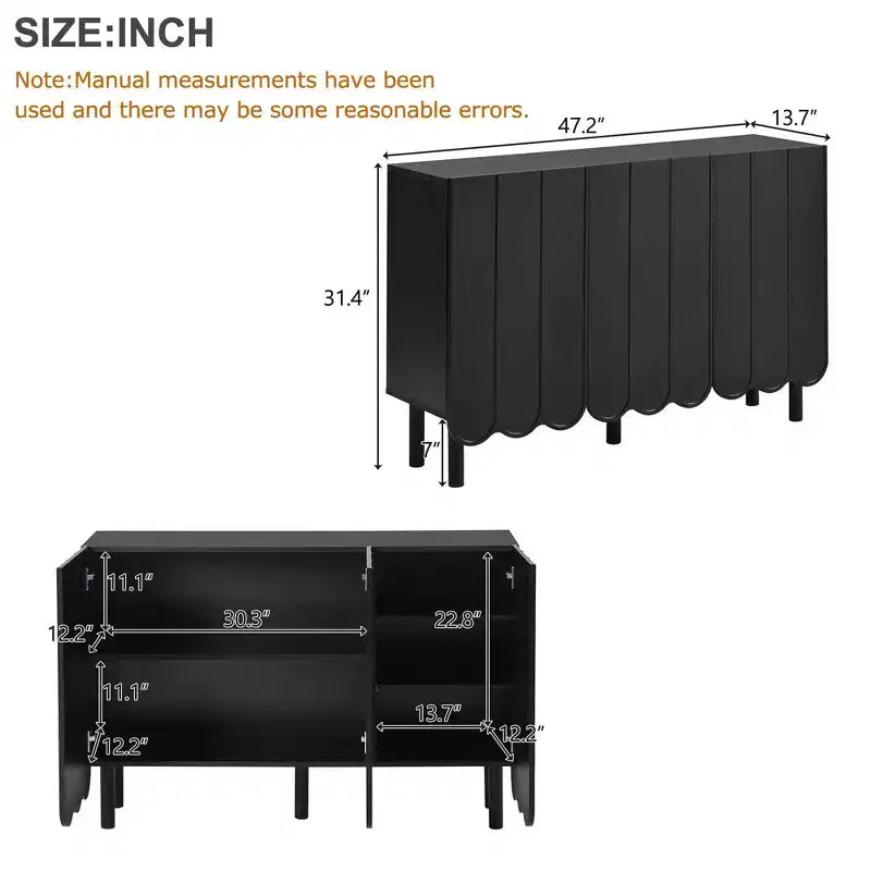 Okak Minimalist Sideboard Buffet Cabinet with Storage and 5 Solid Wood Legs, Shoe Cabinet with Adjustable Shelf for Living Room Kitchen