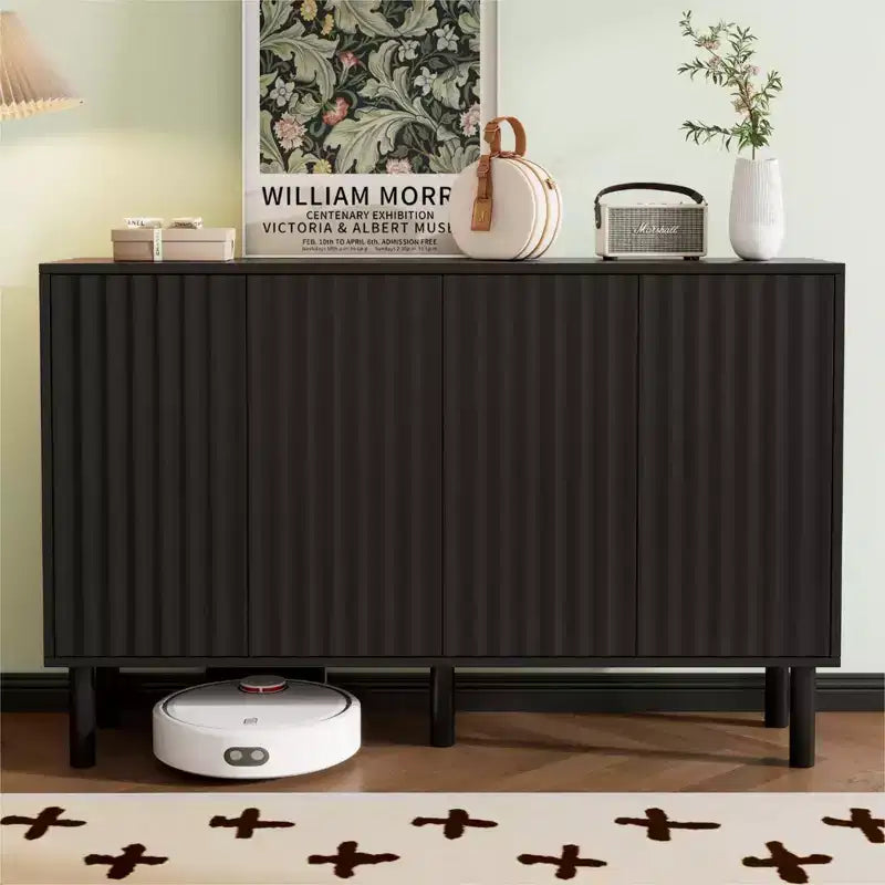 Okak Minimalist Sideboard Buffet Cabinet with Storage and 5 Solid Wood Legs, Shoe Cabinet with Adjustable Shelf for Living Room Kitchen