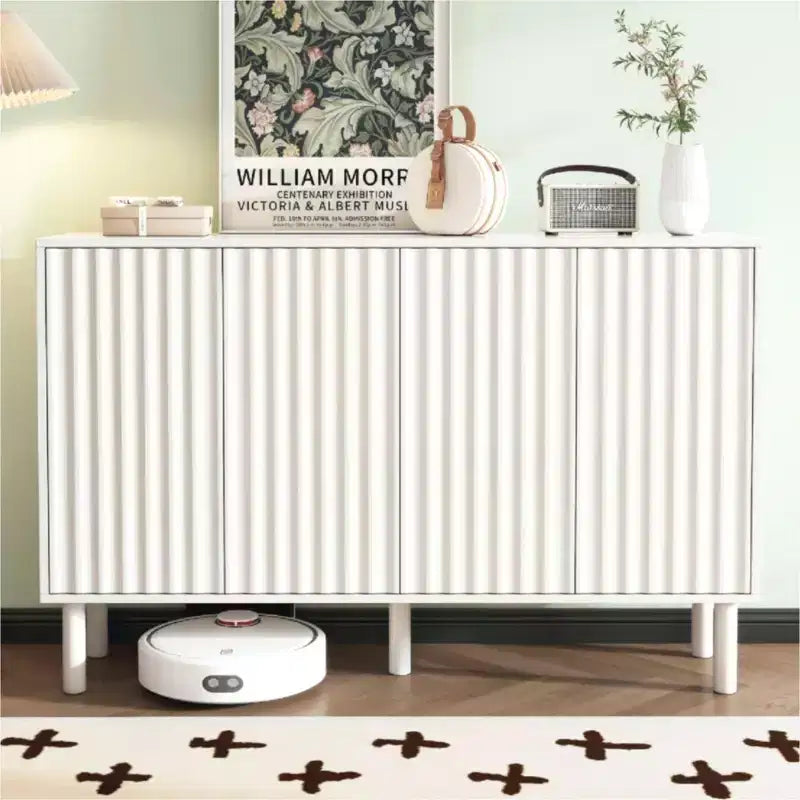 Okak Minimalist Sideboard Buffet Cabinet with Storage and 5 Solid Wood Legs, Shoe Cabinet with Adjustable Shelf for Living Room Kitchen