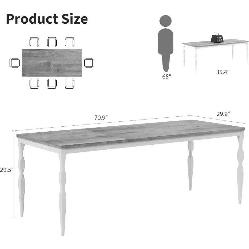 COZONY 78 Farmhouse Dining Table, Rectangular Wood Table for 6-8, Heavy Duty Legs, Wash Grey Finish