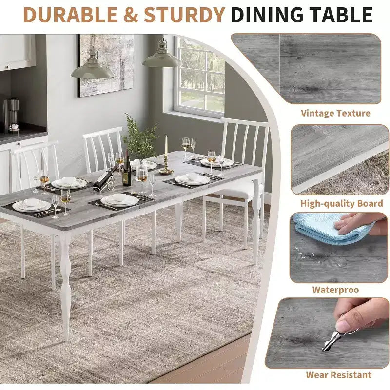 COZONY 78 Farmhouse Dining Table, Rectangular Wood Table for 6-8, Heavy Duty Legs, Wash Grey Finish