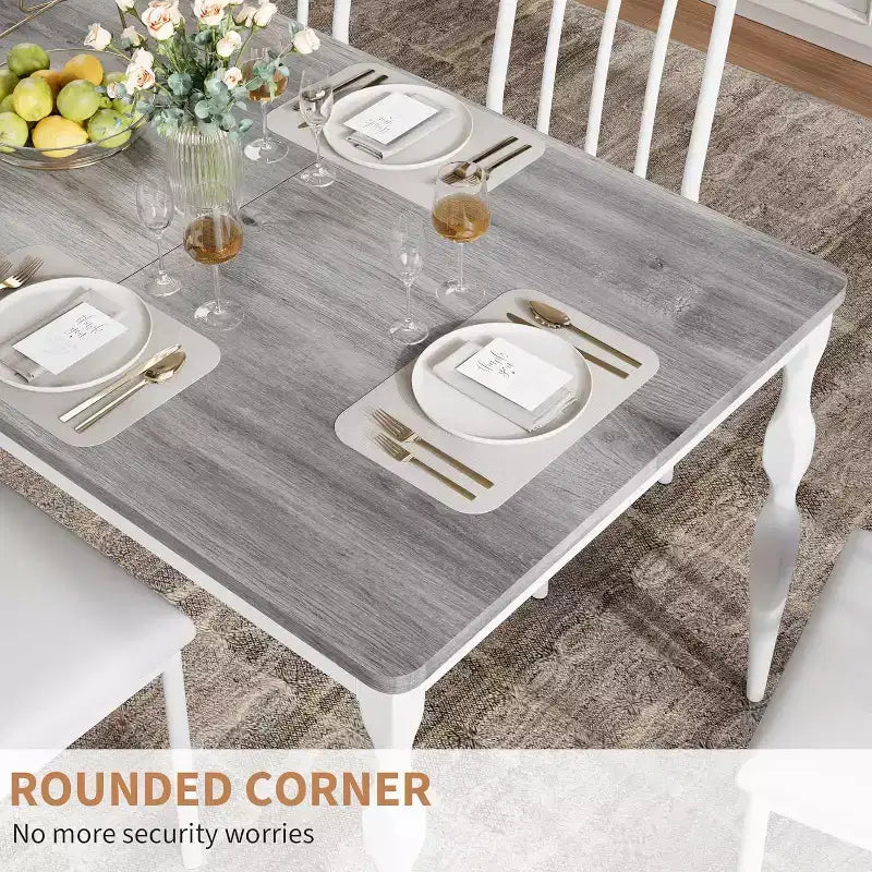 COZONY 78 Farmhouse Dining Table, Rectangular Wood Table for 6-8, Heavy Duty Legs, Wash Grey Finish